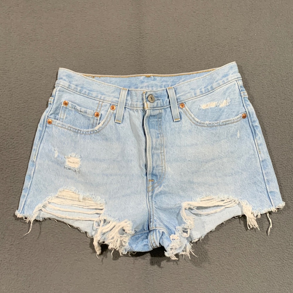 Levi's 501 Original Shorts Women W28 Light Wash Distressed Cut Off Denim Summer